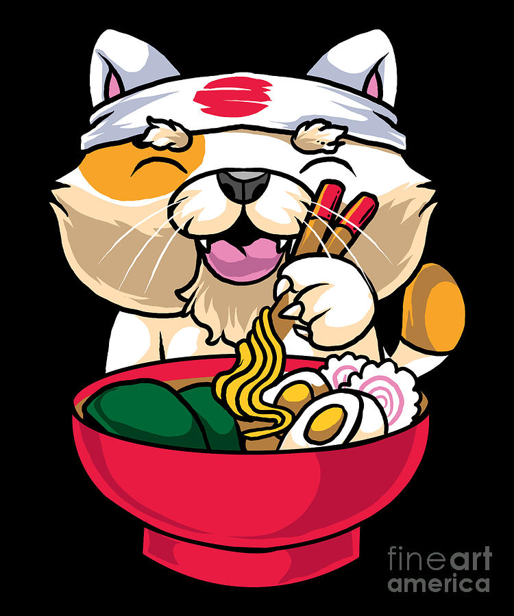 Kawaii Cat Ramen Bowl Funny Anime Noodles Kitty Digital Art by The Perfect  Presents - Pixels