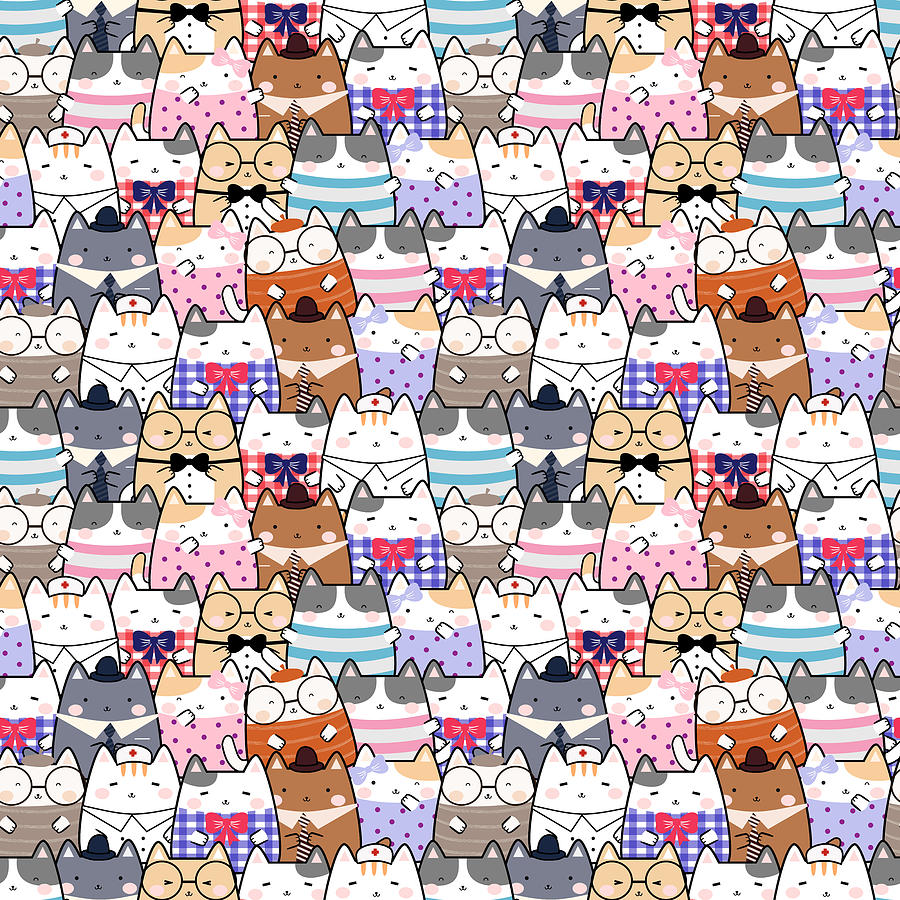 Kawaii Cute Cats Pattern Digital Art by Sweet Birdie Studio - Fine Art ...