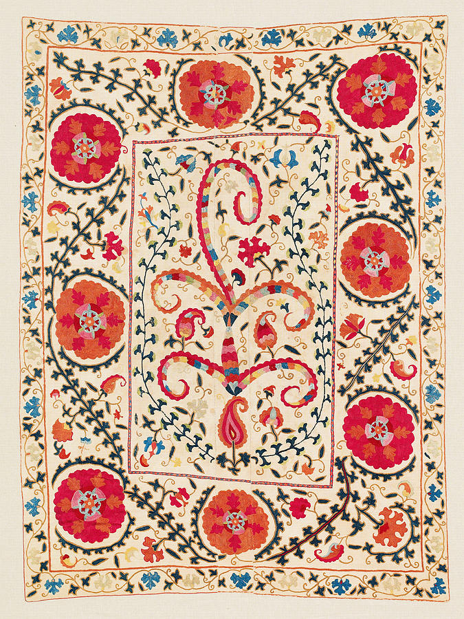 Vintage Digital Art - Kermina Suzani Uzbekistan Floral Embroidery Print #2 by Vicky Brago-Mitchell