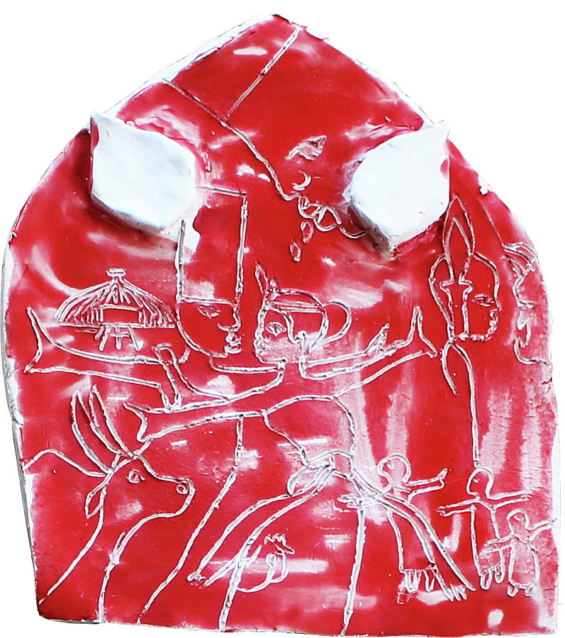 Kintu and Nambi Shield #2 Ceramic Art by Gloria Ssali