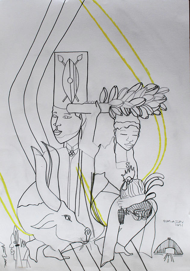 Kintu and Nambi The Journey #2 Drawing by Gloria Ssali