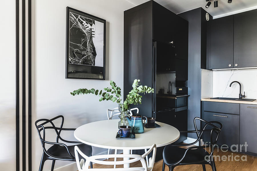 Kitchen in a modern studio apartment for rent. Interior design. Photograph  by Michal Bednarek - Fine Art America