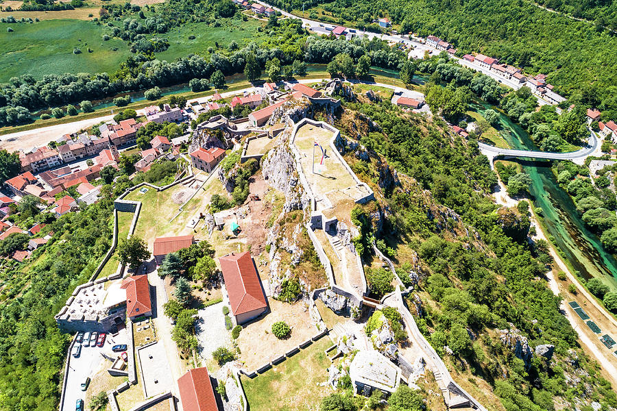 Knin Fortress On The Rock And Krka River Aerial View Photograph