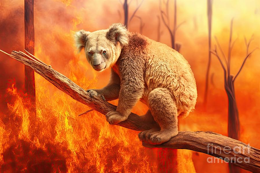 Koala escaping from Australian bushfires #2 Digital Art by Benny Marty