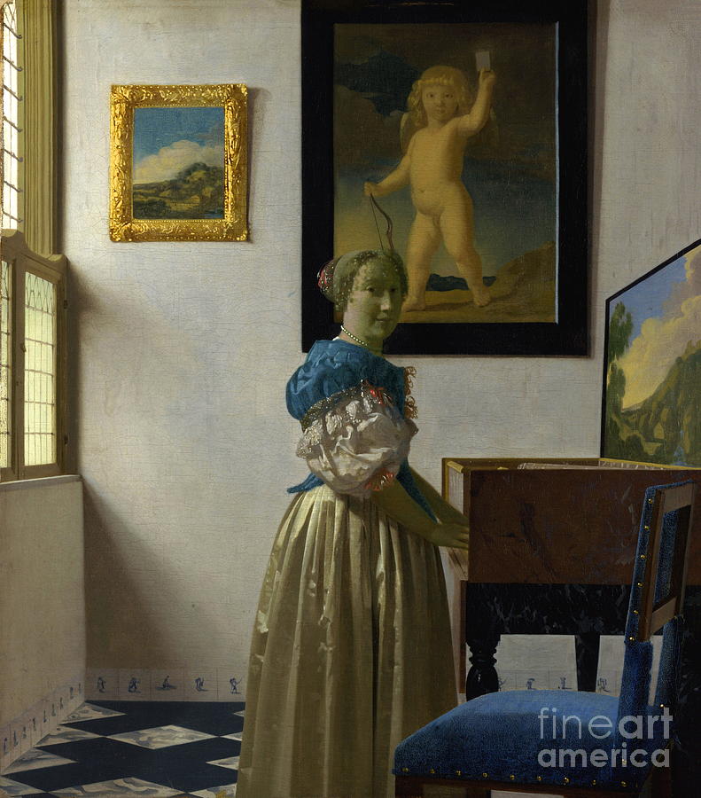 Lady Standing at a Virginal #2 Painting by Johannes Vermeer