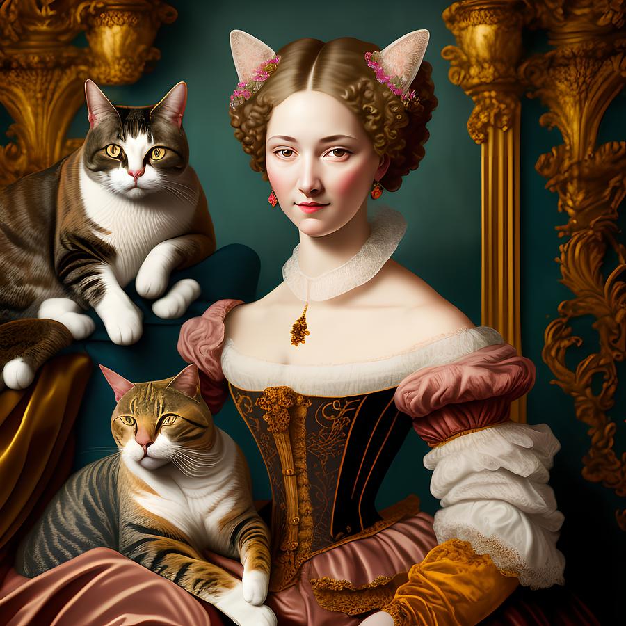 Lady with Cat, Portrait in Baroque Style, Generative AI Illustra ...