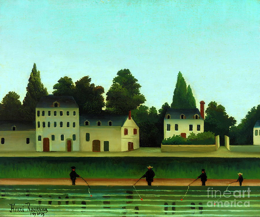 Landscape and Four Fisherman #2 Painting by Henri Rousseau