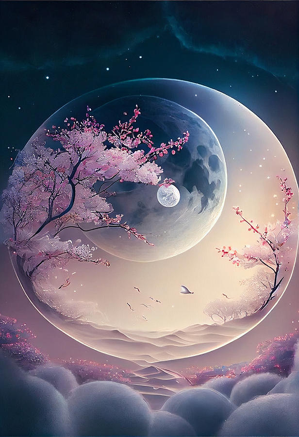 landscape  under  the  moon  a  plum  blossom  vertica  by Asar Studios Digital Art