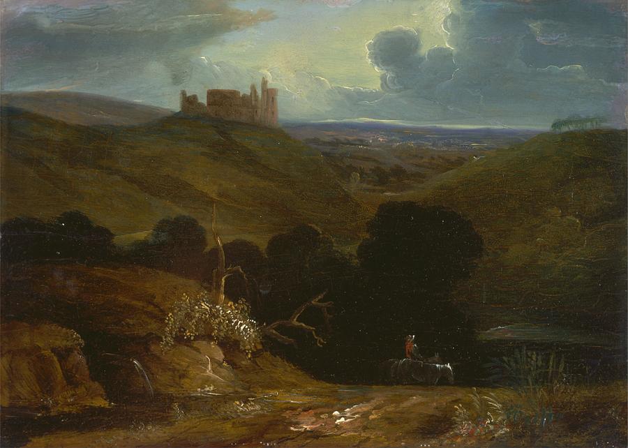 John Martin Drawing - Landscape with a Castle #2 by John Martin
