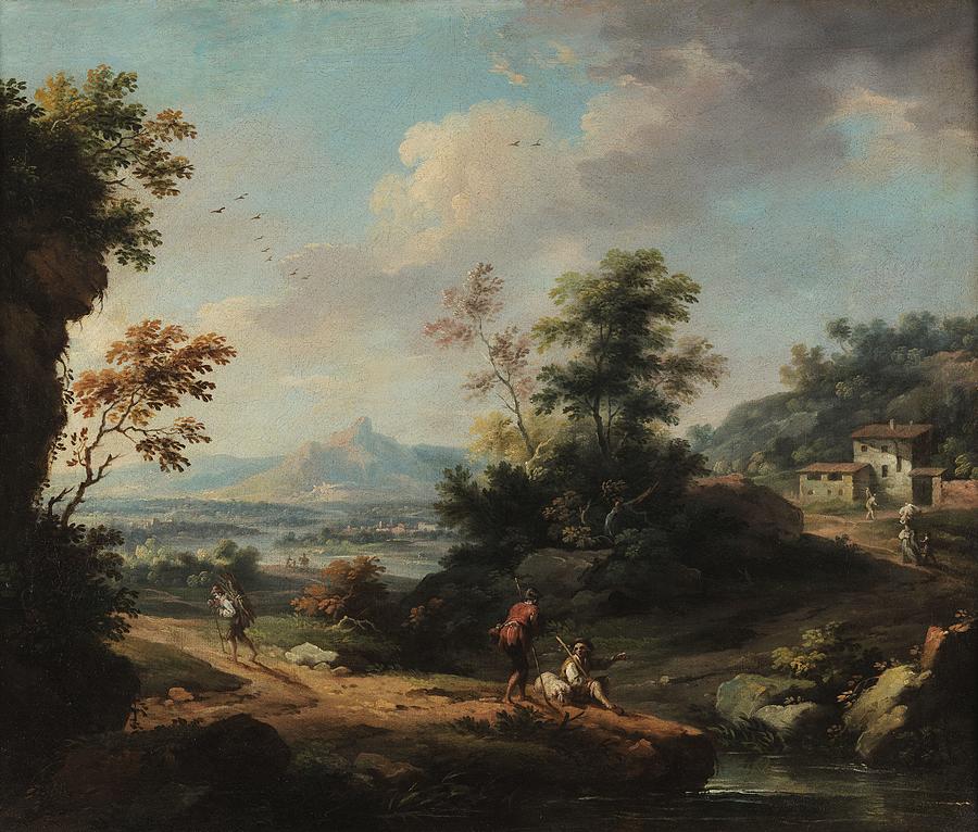 Landscape with figures Painting by Vittorio Amedeo Cignaroli | Fine Art ...