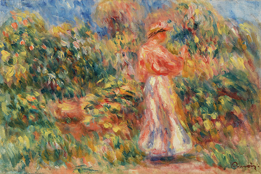 Pierre Auguste Renoir Painting - Landscape with Woman in Pink and White by Pierre-Auguste Renoir  by Mango Art