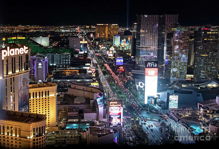 Independence Day Photograph - Las Vegas Strip at Night Aerial View #2 by David Oppenheimer