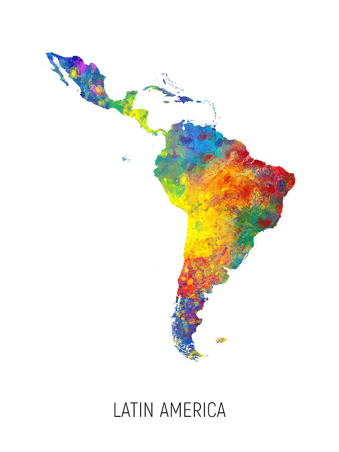 Latin America Watercolor Map #2 Digital Art by Michael Tompsett