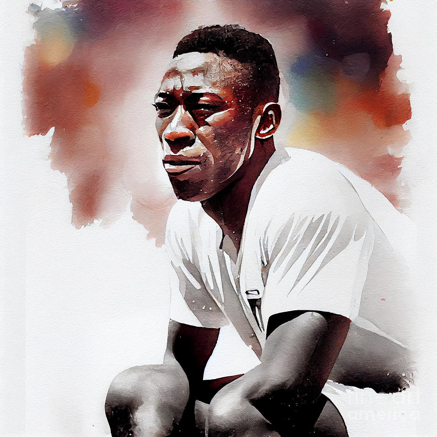 Legendary  Soccer  Player  Pele    Watercolor By Asar Studios Digital Art