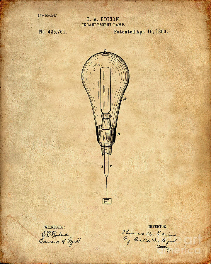 Light Bulb Patent Print by Edison Digital Art by Visual Design - Fine ...