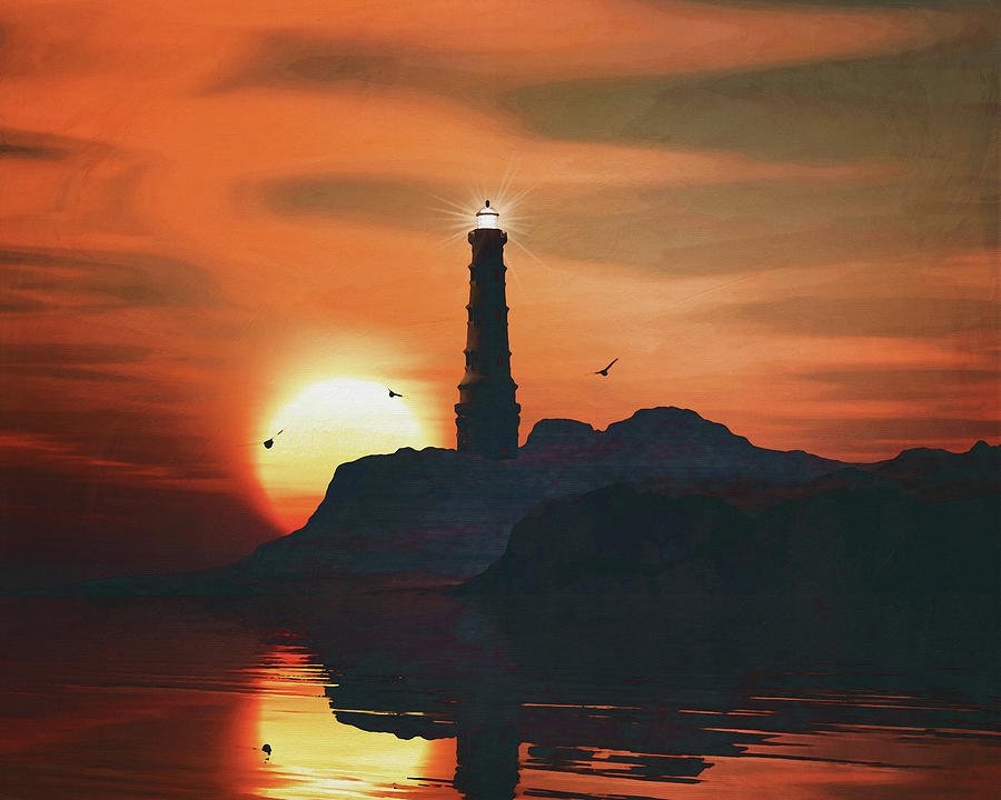 Lighthouse with a sunset #2 Painting by Jan Keteleer