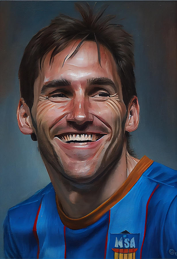 Fantasy Digital Art - Lionel  Messi  happy  smiling  oil  painting  in  the  by Asar Studios #2 by Celestial Images