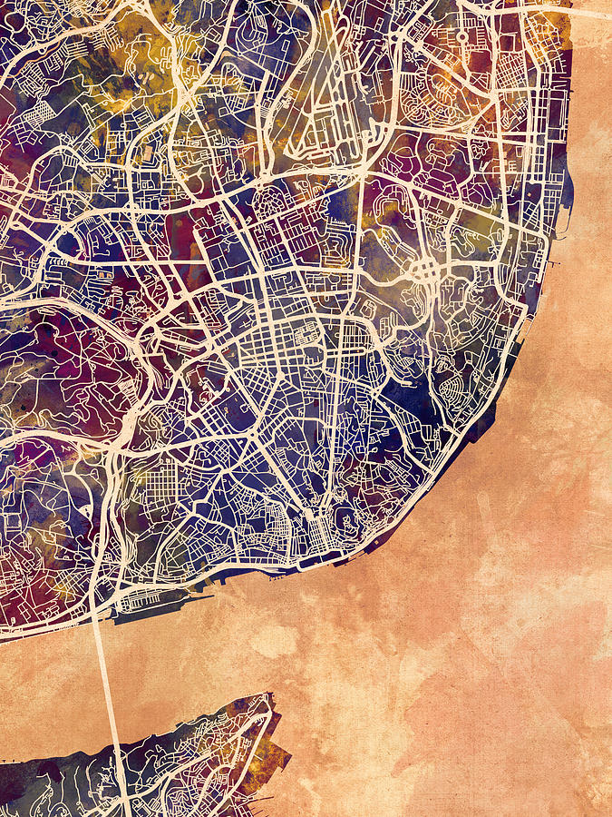Lisbon Digital Art - Lisbon Portugal City Map #2 by Michael Tompsett