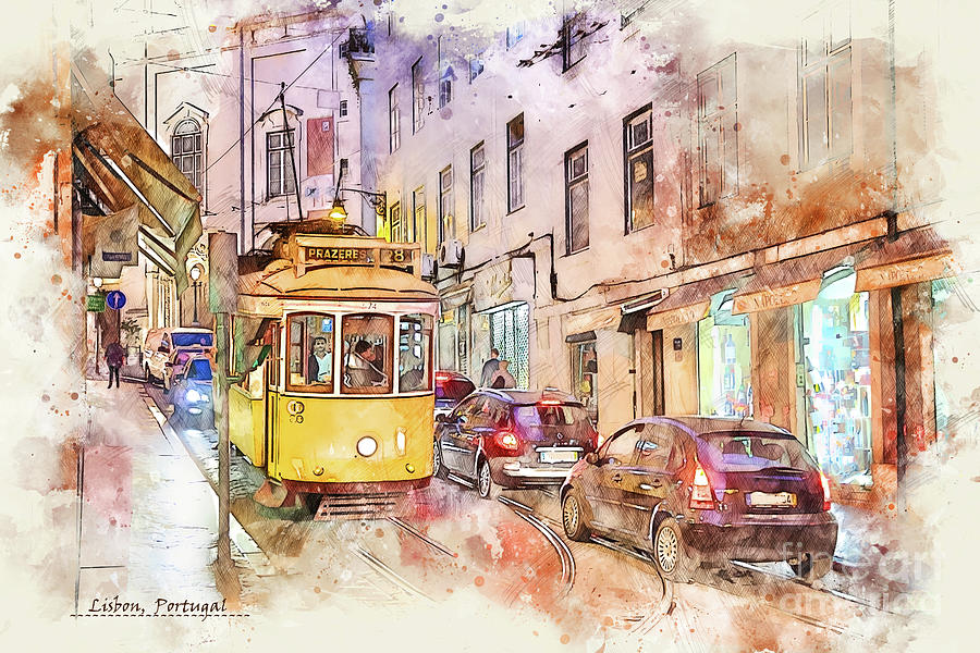 Lisbon sketch Digital Art by Ariadna De Raadt