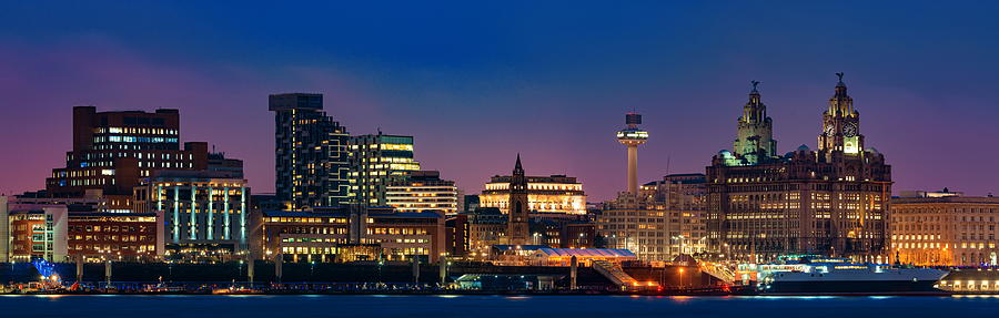 Liverpool skyline night #2 Photograph by Songquan Deng