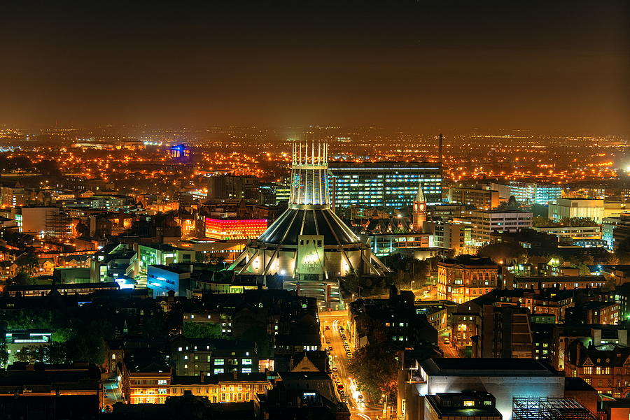 Liverpool skyline rooftop night view #2 Photograph by Songquan Deng
