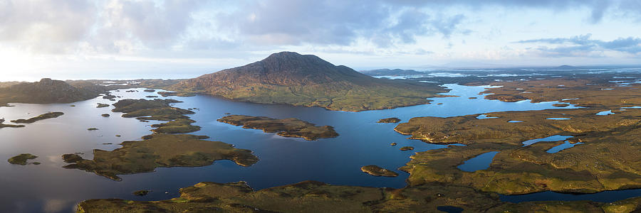 loch euphoirt and burrival and Lee mountains aerial north uist Locheport outer hebrides #2 Photograph by Sonny Ryse