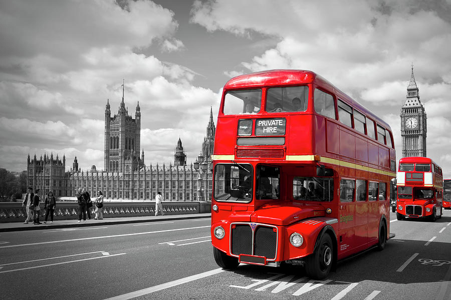 London - Houses of Parliament and Red Buses #1 Photograph by Melanie Viola