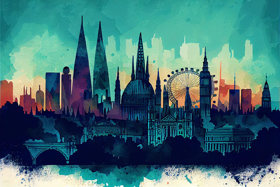 London  Skyline  Watercolor  In  The  Style  Of  Scott  By Asar Studios Digital Art