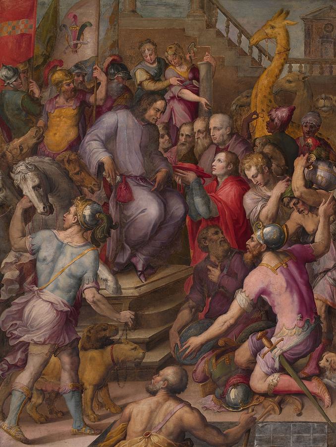 Lorenzo the Magnificent receives the tribute of the ambassadors Painting by Giorgio Vasari Lorenzo the Magnificent receives the tribute of the ambassadors Painting by Giorgio Vasari