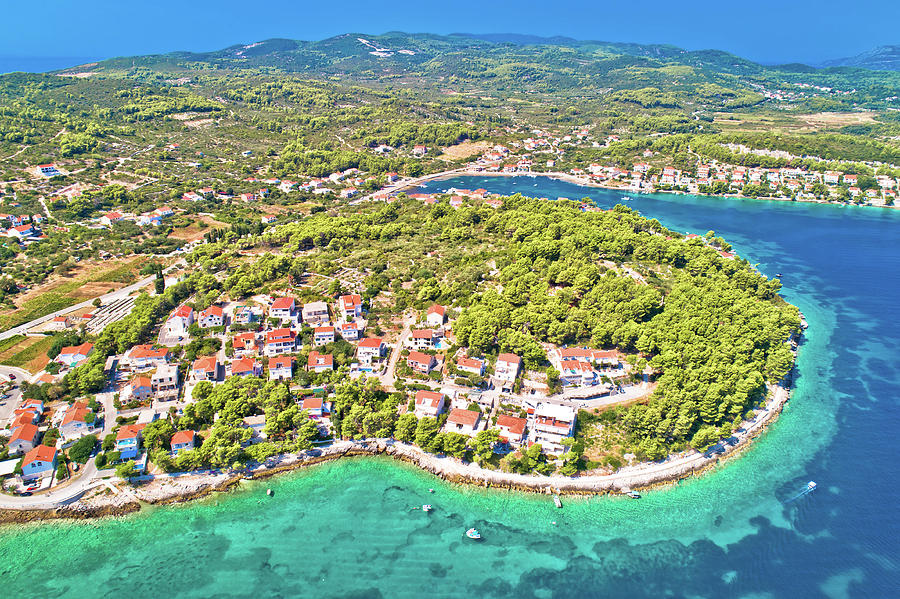 Lumbarda on Korcula island archipelago aerial view #2 Photograph by Brch Photography