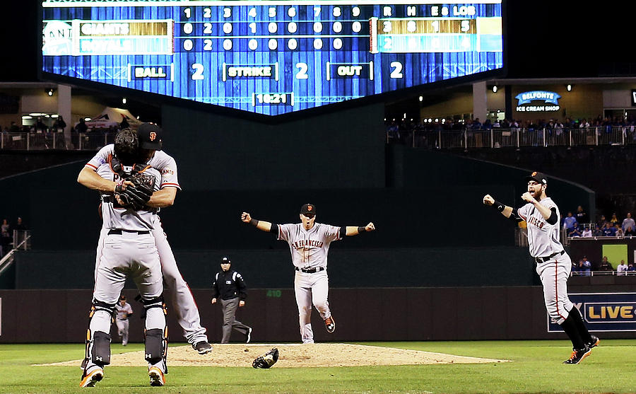 Madison Bumgarner and Buster Posey by Jamie Squire