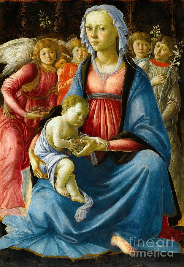 Madonna with Child and five angels #2 Painting by Sandro Botticelli