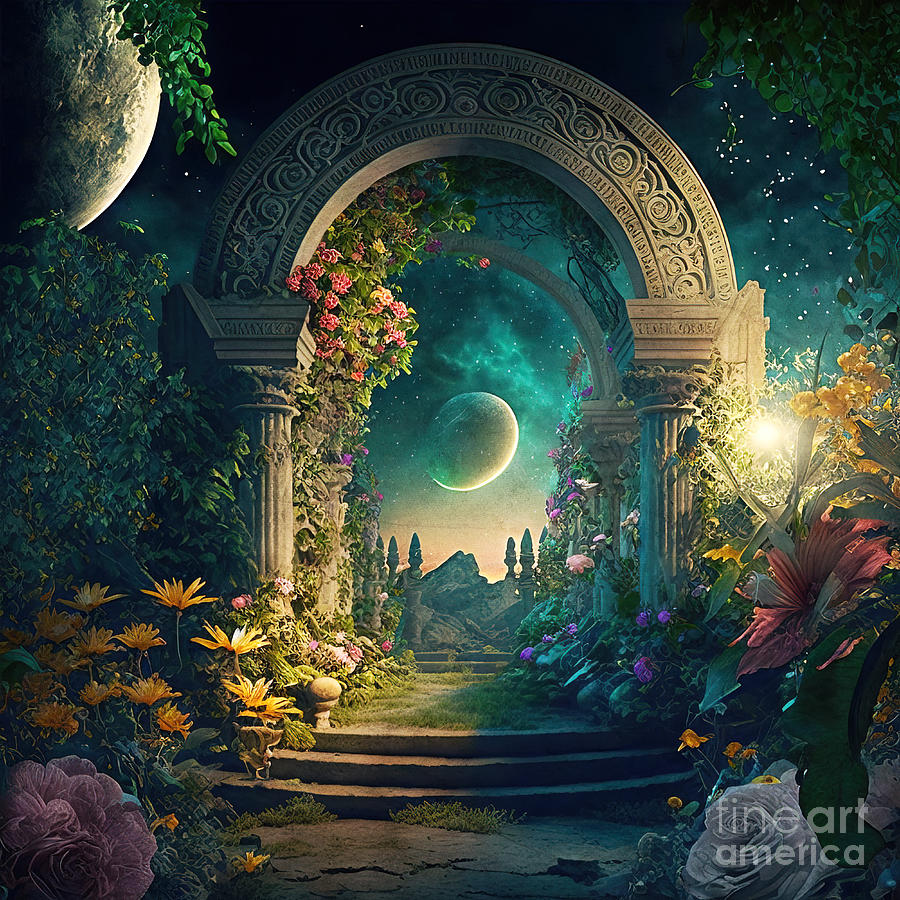 Magic fairytale garden with arch and stairs, generative ai #2 Photograph by Michal Bednarek