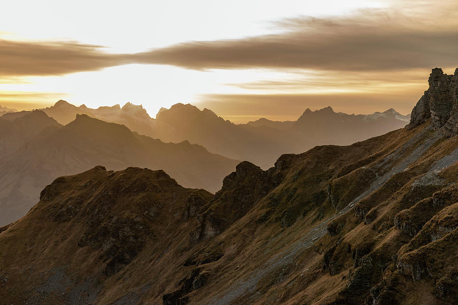 Majestic sunset scenery from the top of the Balmer Graetli region at ...