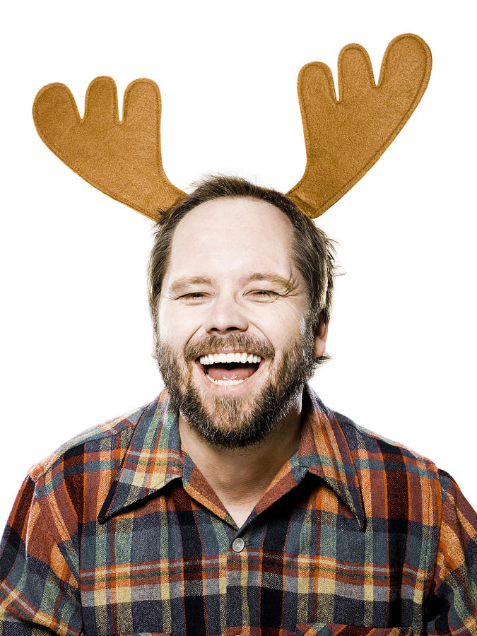 Man In A Plaid Shirt Wearing Antlers #2 Photograph by RubberBall Productions