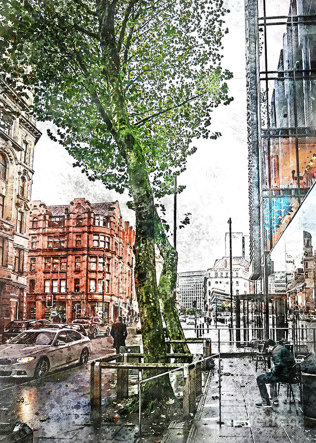 Manchester city watercolor  #2 Digital Art by Justyna Jaszke JBJart