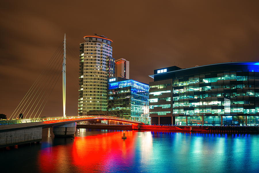 Manchester Salford Quays business district night view #2 Photograph by Songquan Deng