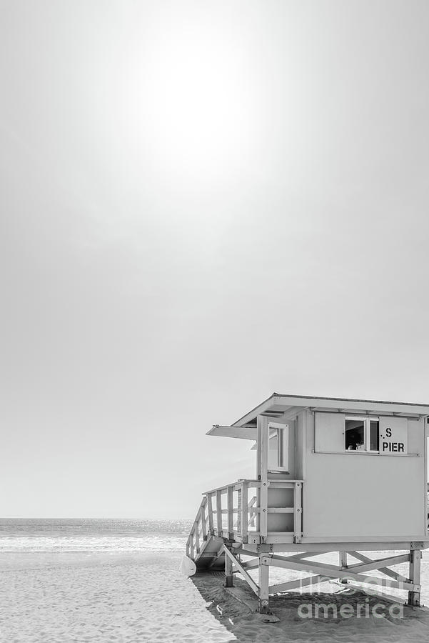 Manhattan Beach Lifeguard Tower Black and White Photo #2 Photograph by Paul Velgos