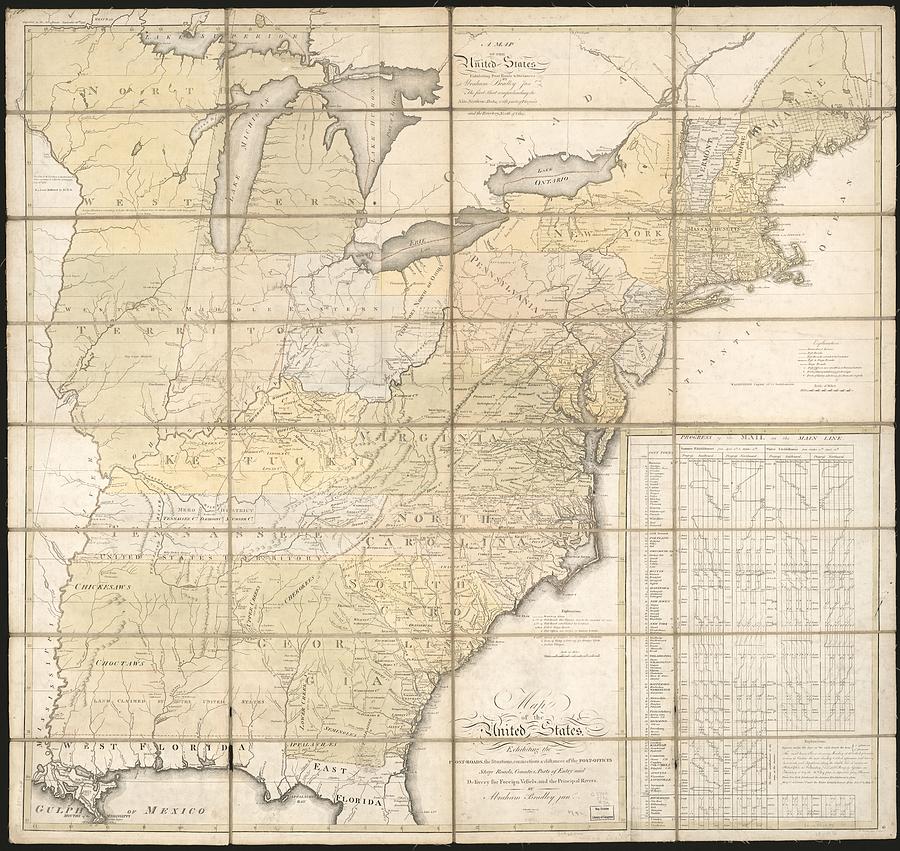 Map of the United States, exhibiting the post-roads, the situations ...