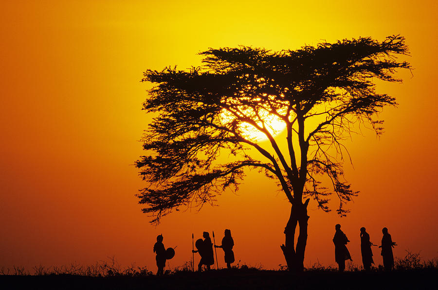 Masai tribe silhouetted at dawn, Kenya #2 Photograph by Tom Brakefield