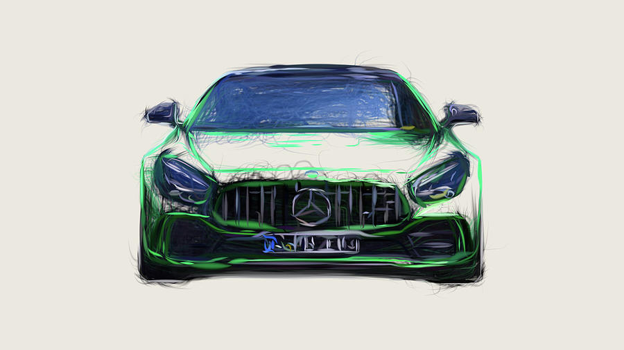 Mercedes AMG GT R Car Drawing #2 Digital Art by CarsToon Concept