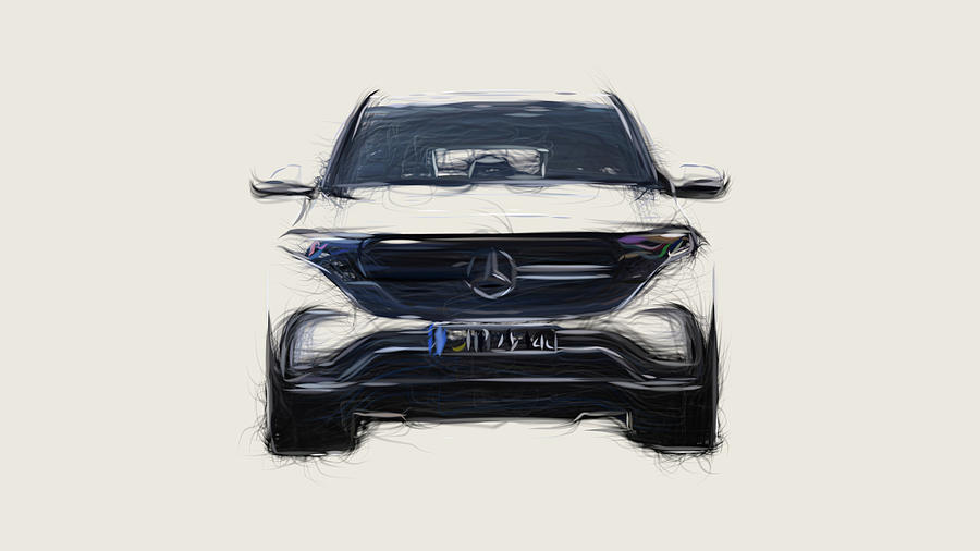 Mercedes Benz EQC Car Drawing #2 Digital Art by CarsToon Concept
