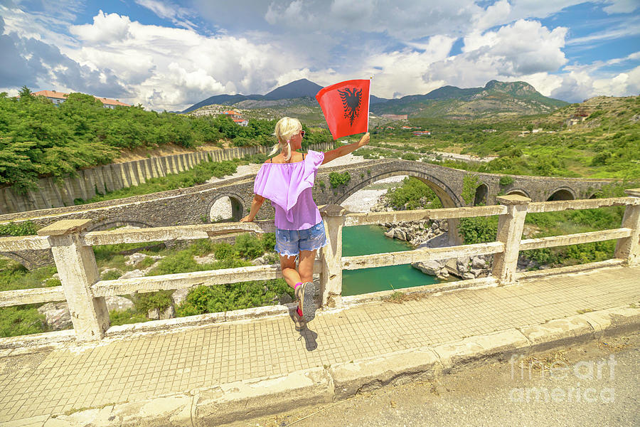 Mesi Bridge historic stone bridge in Albania #2 Digital Art by Benny Marty