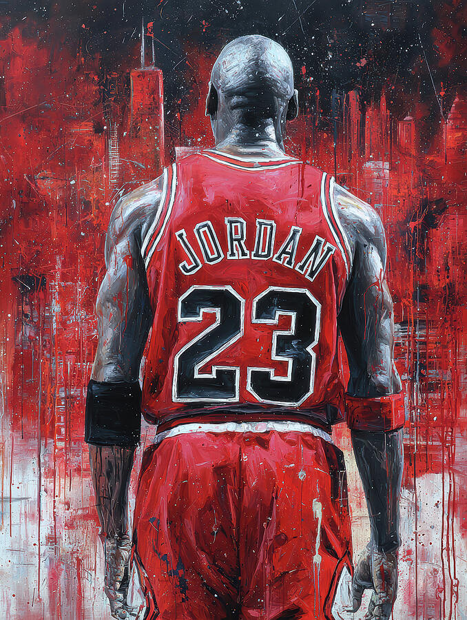 Michael Jordan in Red Jersey Painting - Michael Jordan in Iconic Jersey #2 by SampadArt Gallery