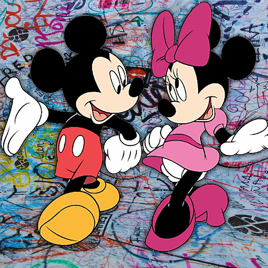 Mickey And Minnie Mouse Pop Art Graffiti Love Happy 3 Painting by Tony Rubino