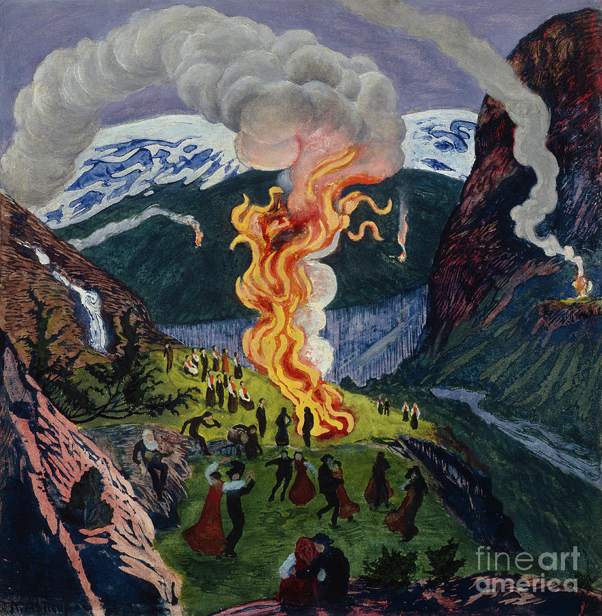 Midsummer fire #2 Mixed Media by O Vaering by Nikolai Astrup