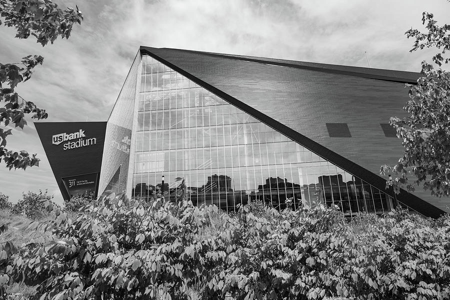 Minnesota Vikings US Bank Stadium in Minneapolis Minnesota in black and white #2 Photograph by Eldon McGraw