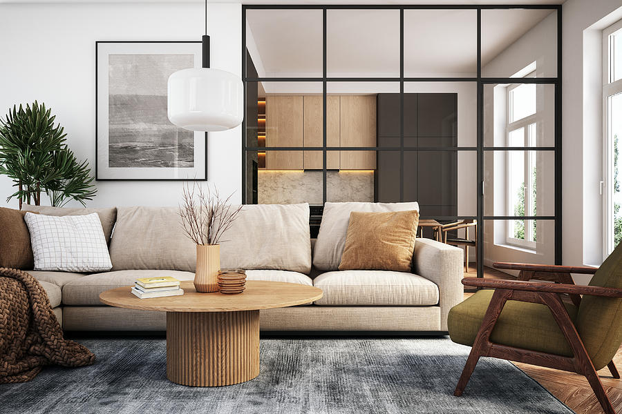 Modern living room interior - 3d render #2 Photograph by CreativaStudio