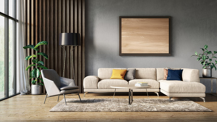 Modern scandinavian living room interior - 3d render #2 Photograph by CreativaStudio