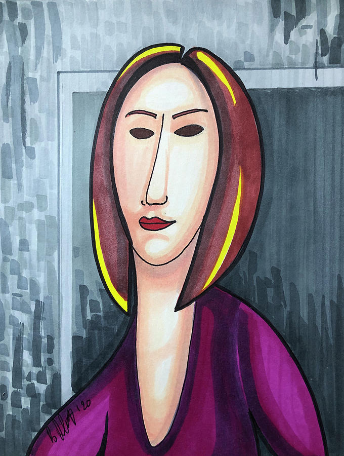 Modigliani Style Portrait of a Woman #2 Drawing by Creative Spirit